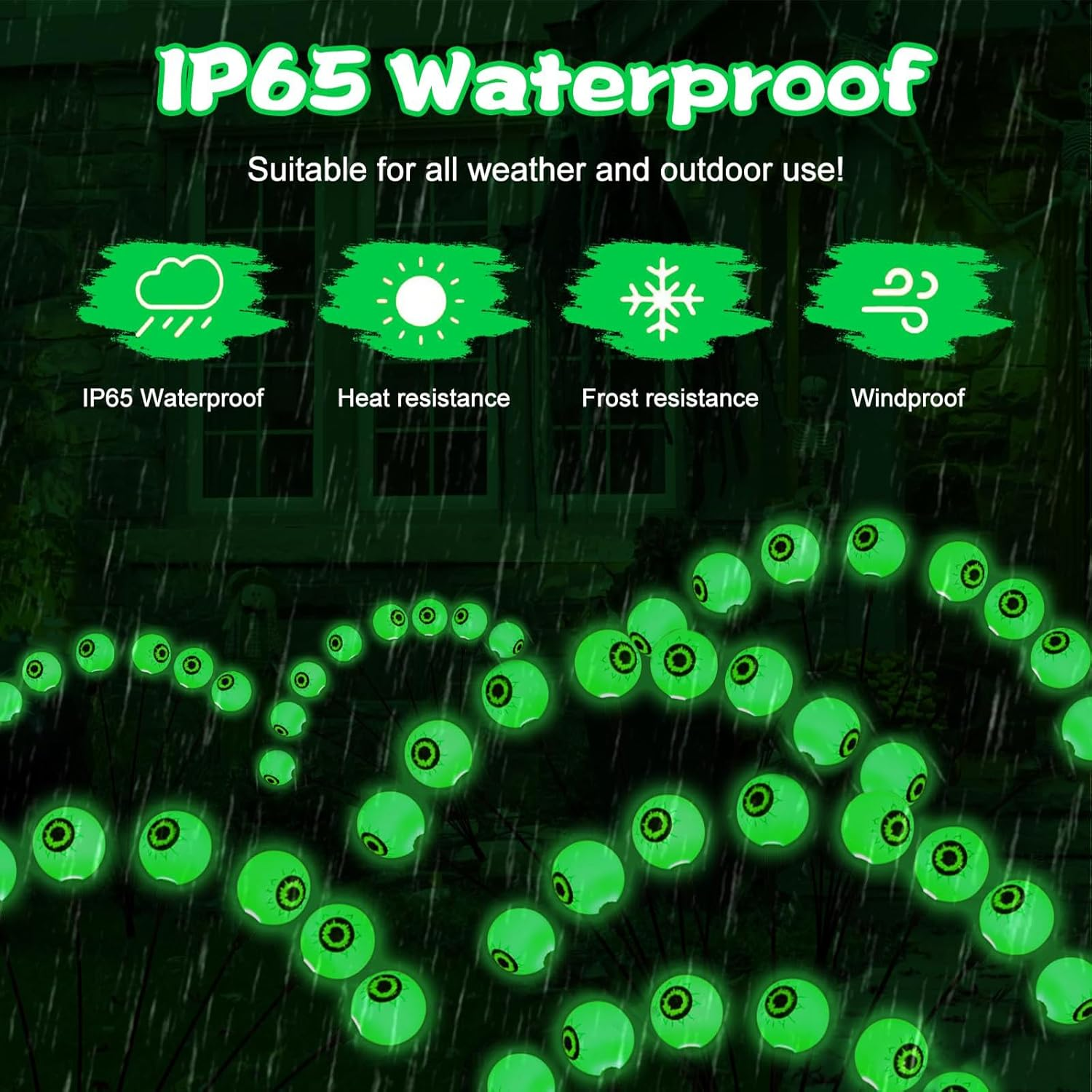 Harloon Halloween Decorations Outdoor Solar Scary Eyeball Lights, 2Packs 16LED Green Eyeball Swaying Firefly Lights, Waterproof Solar Halloween Path Lights for Yard Garden Lawn Party Decor image number 1