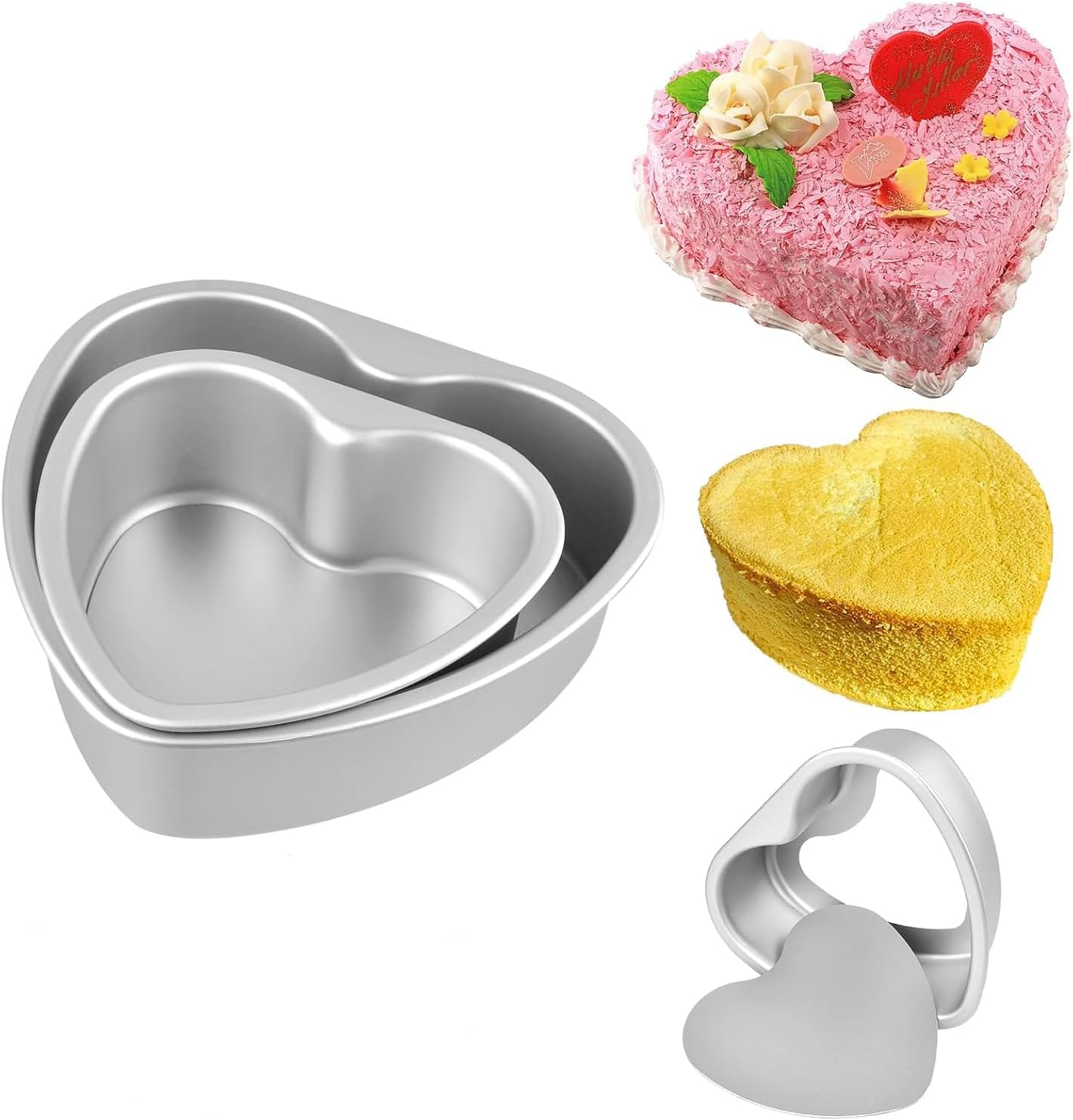 2 Pack Cake Pans, Heart Shaped Cake Pans, Aluminum Deep Springform Cake Pan Set with Removable Bottom DIY Baking Mold Tool for Wedding Party Birthday Valentines image number 2