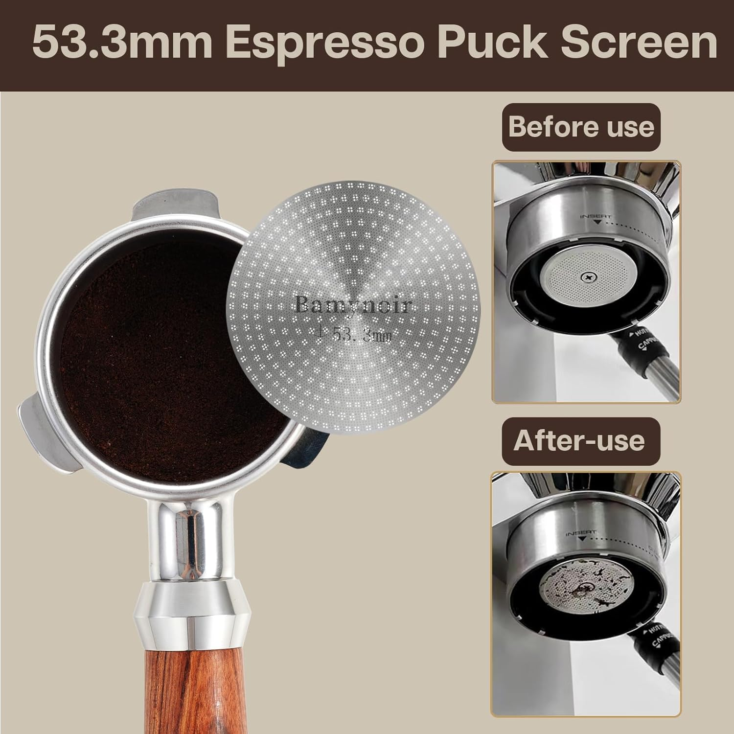 Bamynoir 2Packs Espresso Puck Screen,53.3Mm Puck Screen Compatible with Espresso Portafilter,Mesh Plate for Espresso Coffee Filter Basket,0.65Mm Thickness,150&Mu;m,Stainless Steel (53.3MM 2 Packs) image number 3