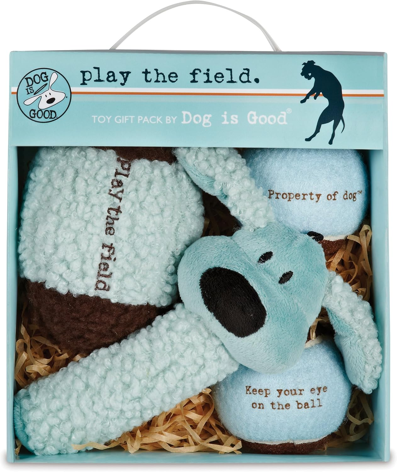 Dog Is Good 4-Piece Dog Toy Gift Box &ndash; Play the Field Plush Toys Great for Games of Fetch to Exercise Your Dog