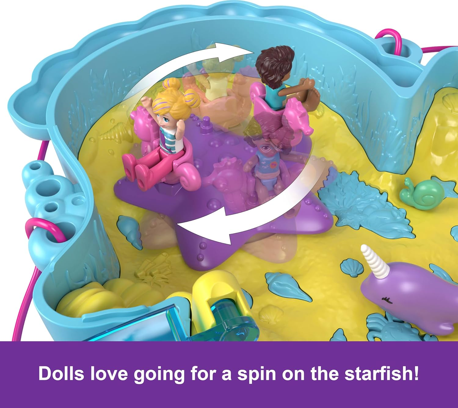 Polly Pocket Dolls & Playset with Pets & 13 Accessories, 2-In-1 Daddy & Me Seahorse Wearable Purse & Animal Toy, Starring Shani image number 5