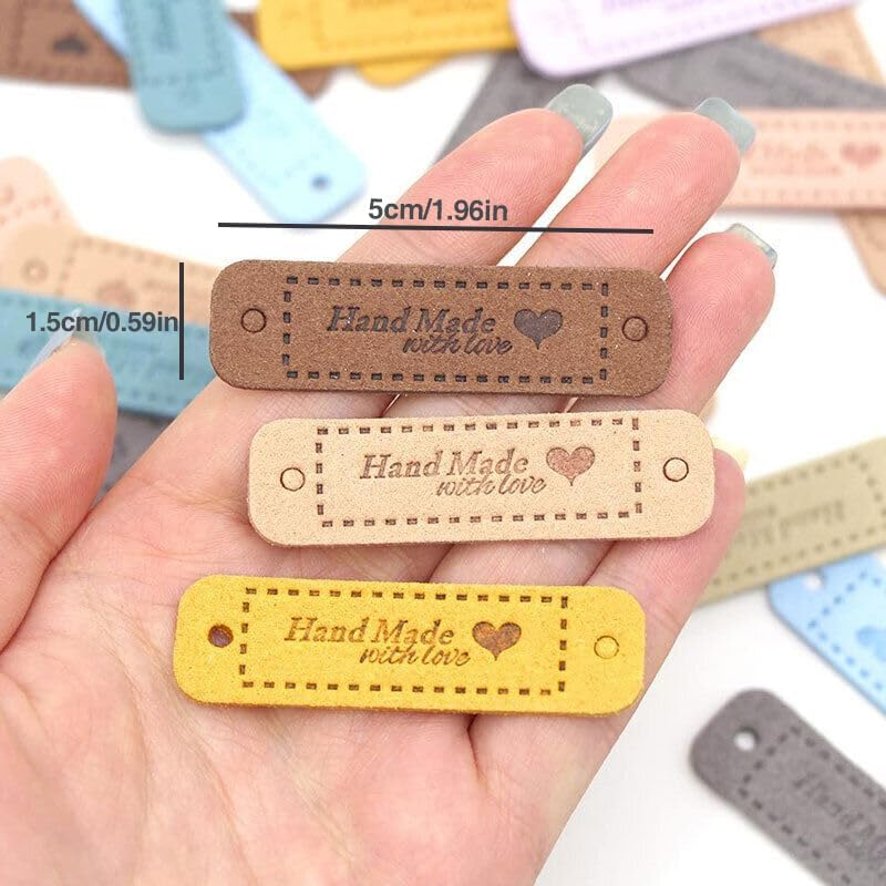 40PCS Tags Handmade with Love Labels Clothing Tags DIY Crafts Sewing 55X15Mm for Jewelry Making Crafts, Sewing Clothing Decoration and More (20PCS, Brown)