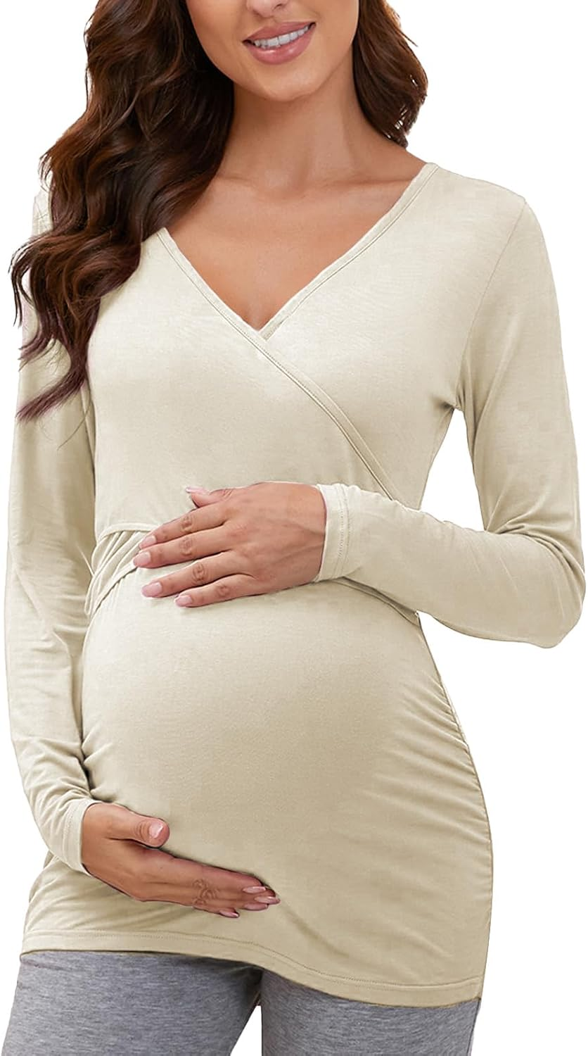 Glampunch Women'S Maternity Dress Side Ruched Flying Sleeve Midi Bodycon Pregnancy Dress