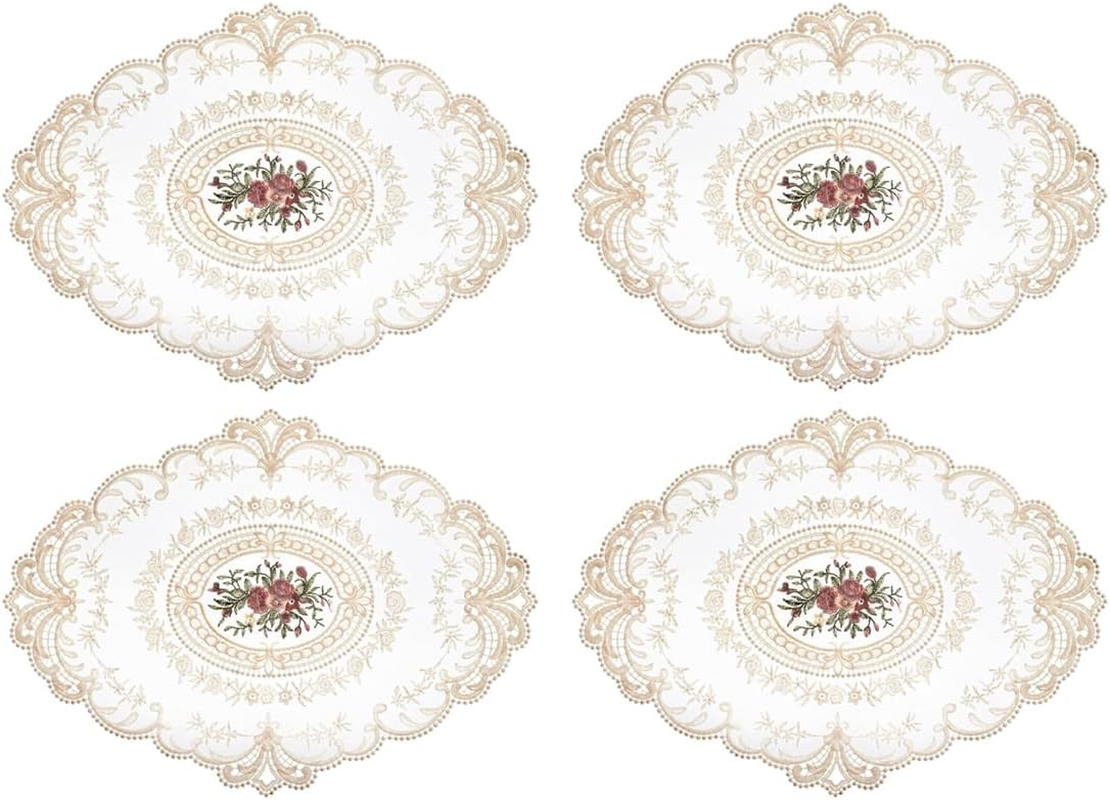 AIMALL 4-Pack Vintage Oval Crochet Placemats, Handmade French Lace Doilies, 12.2X16.5 Inches