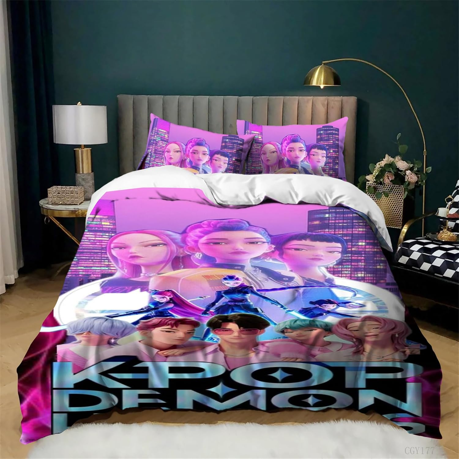 Cartoon Bedding Set 3 Pieces Soft and Breathable Duvet Cover Set for Girls All Season Light-Weight Comforter Cover image number 2