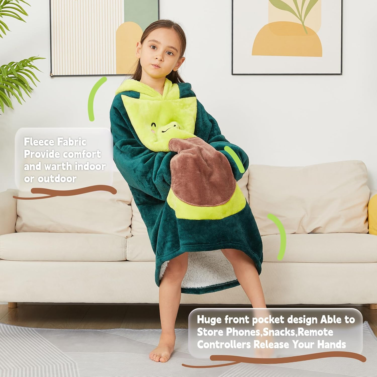 Oversized Wearable Blanket Hoodie, Long Sherpa Fleece Hooded Blanket for Adult Women Men and Children image number 4