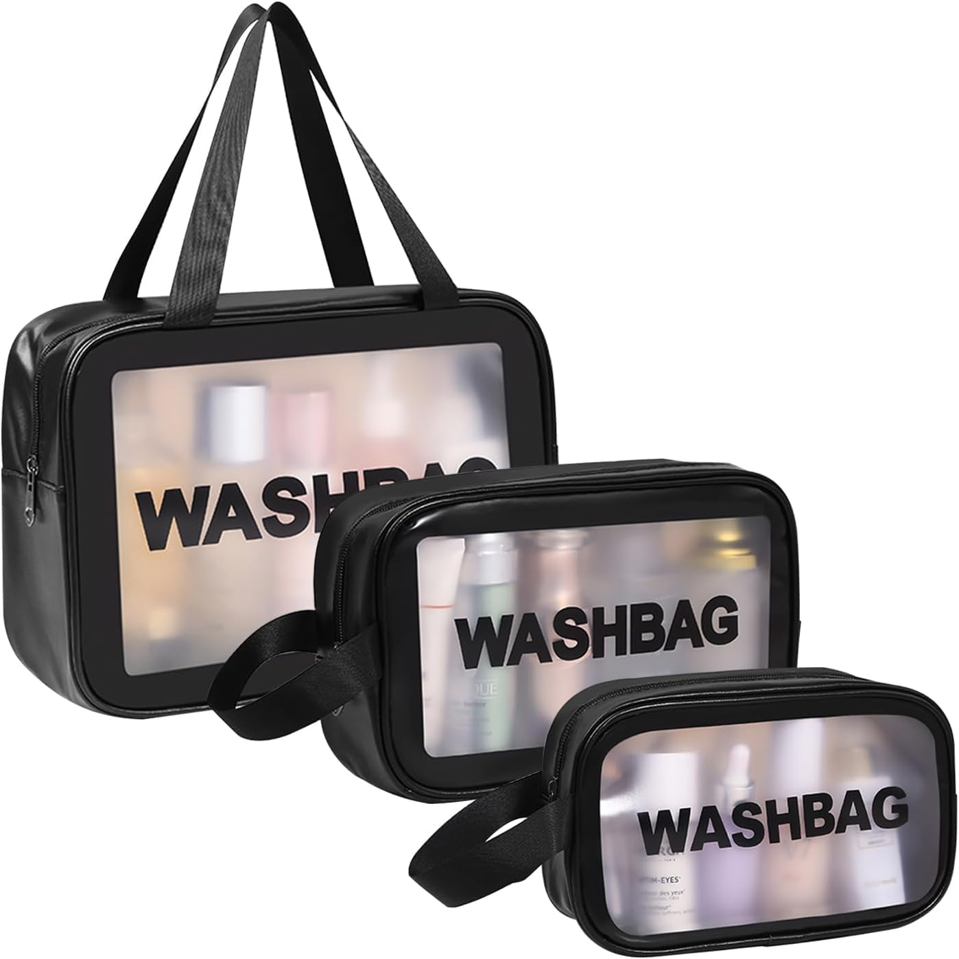QAUARUMSUN 3Pcs Makeup Bag Toiletry Bag Travel Bag,Travel Essentials for Women, Waterproof Clear Bag Cosmetic Bag for Cosmetic, Toiletries, Tool Accessories(Black)