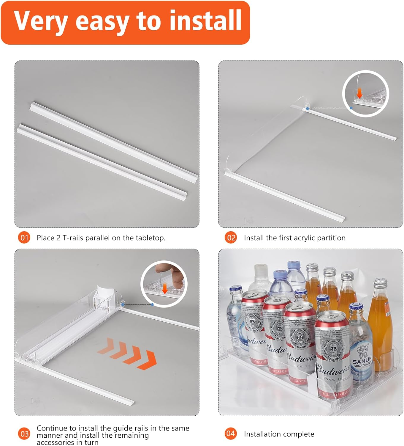 SWOURT Fridge Organiser Can for Fridge Organiser, 3/4/5 Rows Drinks Drink Organisation Automatic for Refrigerators, Suitable for Kitchen, Storage Room (4 Rows) image number 5