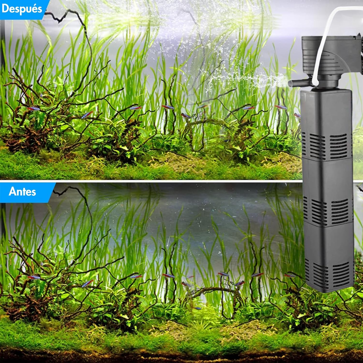 Submersible Aquarium Filter for 30-500 L, 3-In-1 Biochemical Sponge Filter for Aquarium Filtration/Oxygenation/Circulation, up to 2000L/H Adjustable Internal Fish Tank Filter image number 3