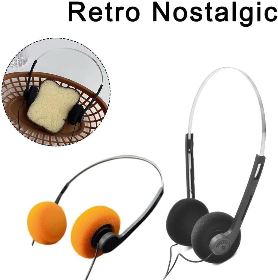 Orange Retro Over-Ear Earphones, Stereo Lightweight Headphones with Cord, 80S 90S Vintage Headset Wired, Hi-Fi Stereo Earphone for Most Mobile Phones Playback Pevices Headphones image number 4