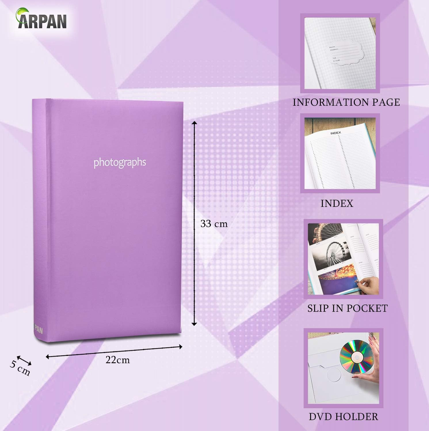 ARPAN Large Purple Memo Slip in Photo Album 300 6X4 Photos - Black image number 3
