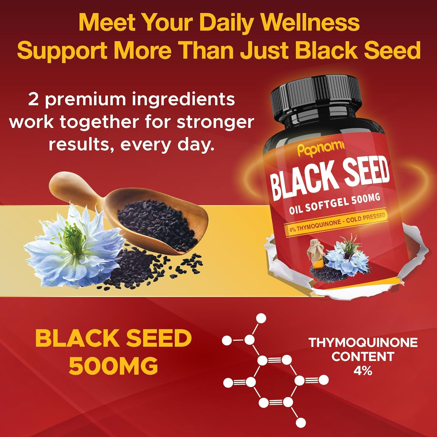 Organic Premium Black Seed Oil Capsules, 3 Months Supply | 4% Thymoquinone, Vitamin E, Omega 3 6 9 image number 4