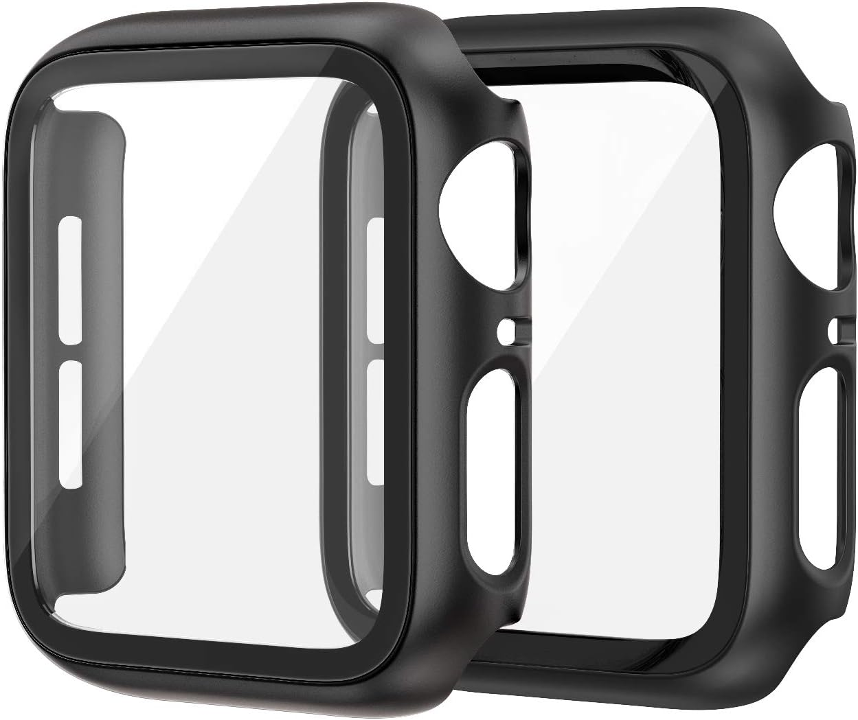 EDIMENS 2 Pack Hard PC Case Compatible with Apple Watch Series 6 / SE / 5/4 40Mm Women Men, Overall PC Case Slim Tempered Glass Screen Protector Protective Cover for Apple Iwatch 40Mm SE Black