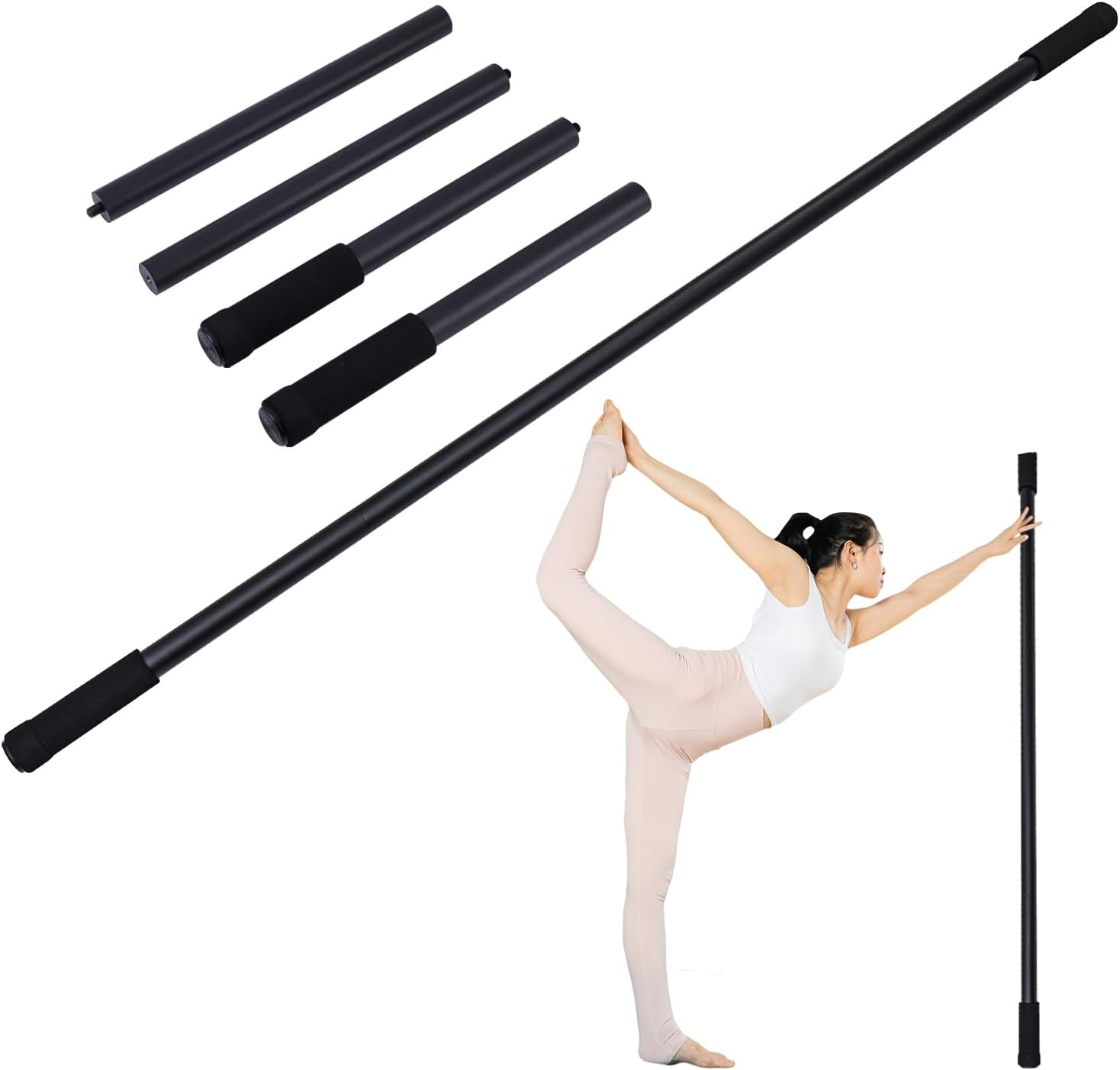 Gosknor Yoga Stick, 5Ft Adjustable Yoga Stretching Stick Stainless Steel Mobility Pole Equipment for Stretching Multifunctional Exercise Stick Accessories for Fitness, Balance, Stretching