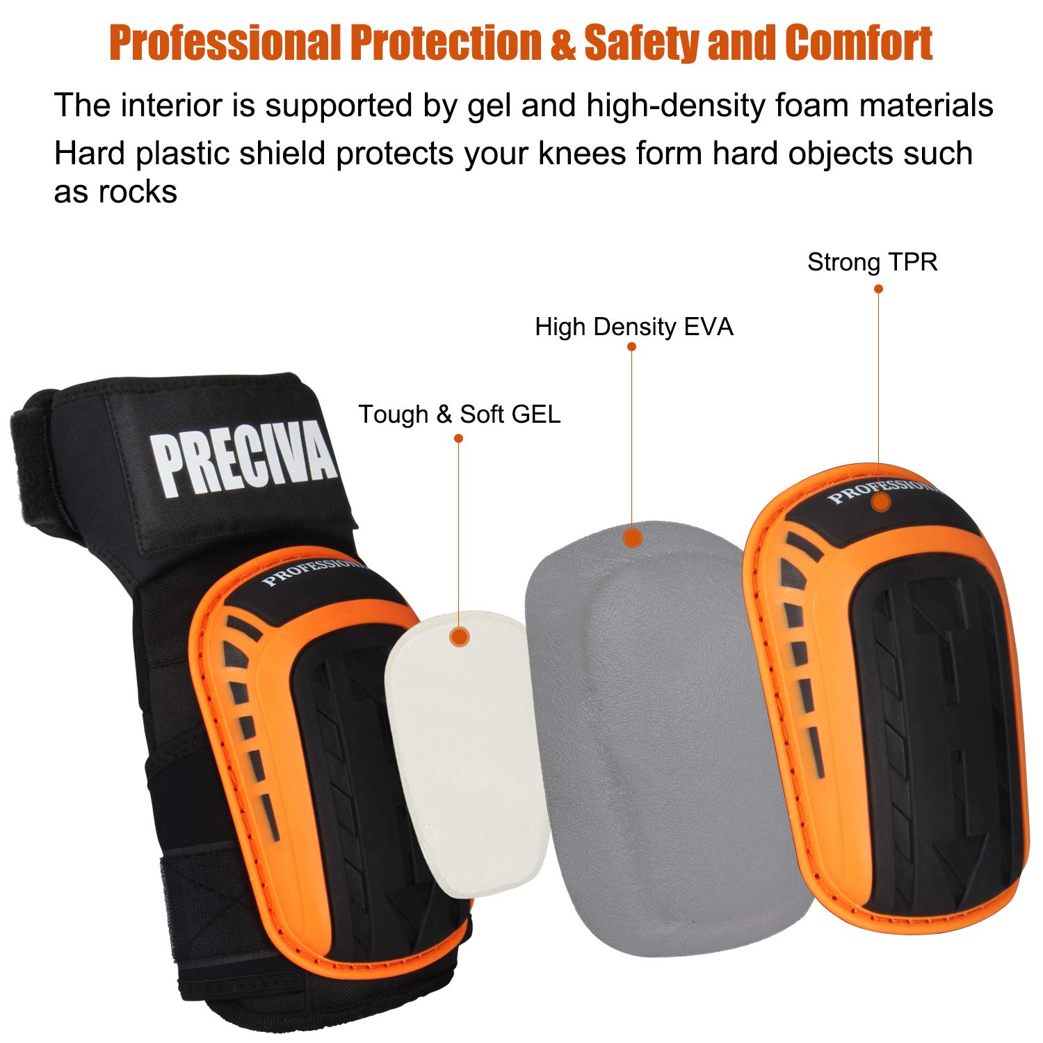 Knee Pads for Work, Preciva Construction Gel Knee Pads Tools, Heavy Duty Comfortable Anti-Slip Foam Knee Pads for Cleaning Flooring and Garden, Strong Durable Straps, 1 Pair for Men, Women image number 2
