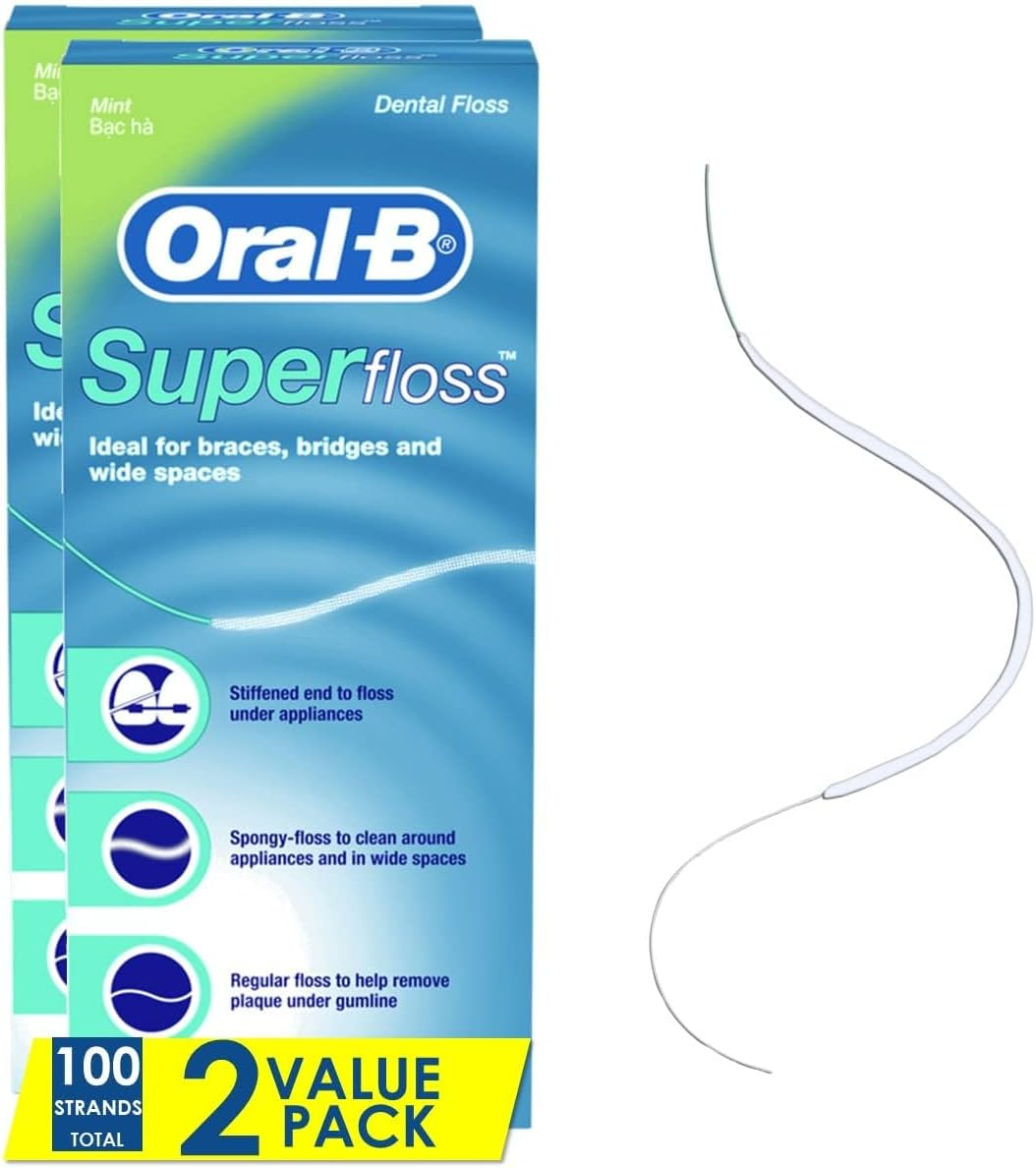 Oral-B Dental Floss for Braces, Super Floss Pre-Cut Strands, Mint, 50 Count, Pack of 2 image number 2