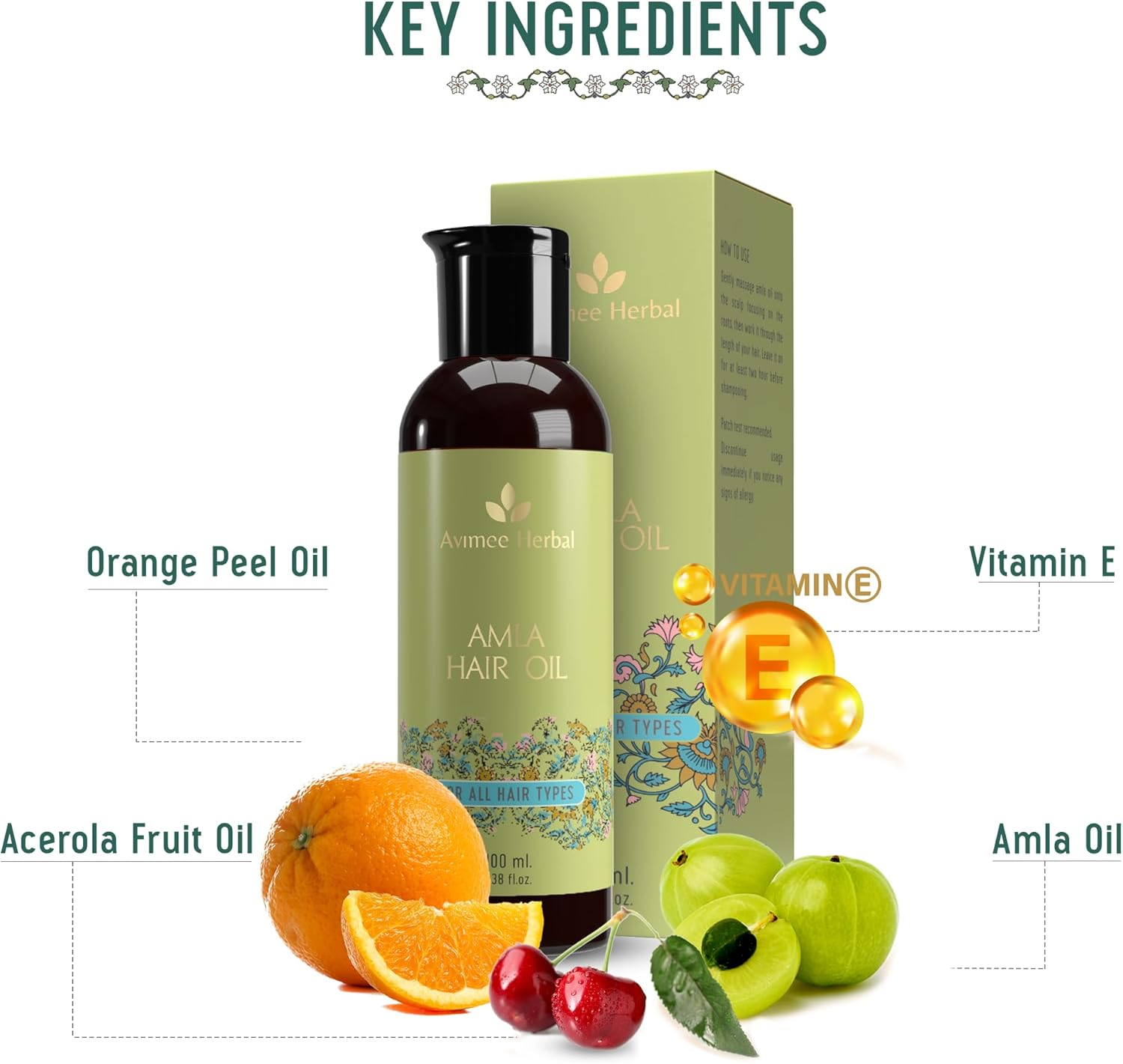 AVIMEE Herbalamla Hair Oil for Long & Strong Hair with Vitamin E & Amla Seed Oil, Mineral Oil Free, 100 Ml, Pack of 1 image number 6