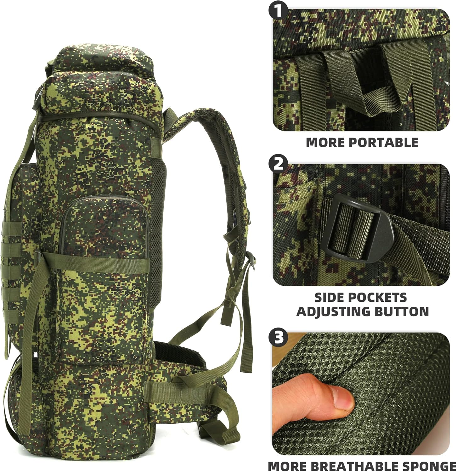 70L Camping Hiking Military Tactical Backpack Outdoor Water-Repellent Adjustable Sport Bags (G-Mapleleaf Camo) image number 5