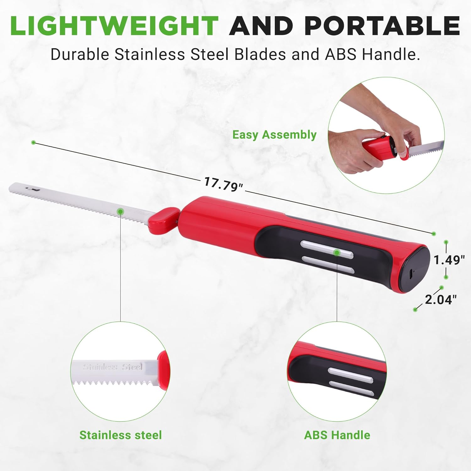 Nutrichef Cordless Electric Knife | Easy to Use Constant ON/OFF Safety Function | Lightweight Kitchen Knife | Carve Turkey, Meats, Poultry, Bread & Cheese | 11.42&rsquo;&rsquo; Stainless Steel Blades | Red image number 4