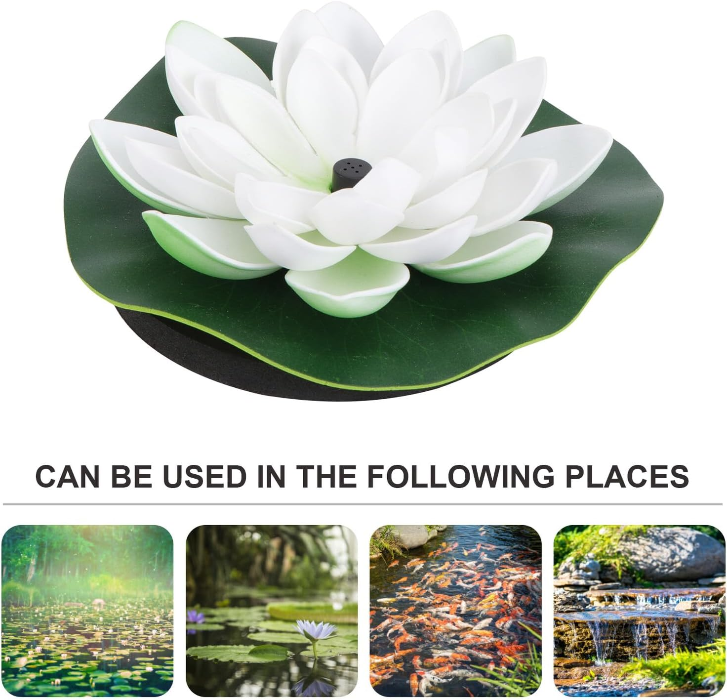 Anneome Solar-Powered Floating Lotus Fountain Water Pump with Nozzle Heads White Outdoor Garden Decor for Pool Aquarium Tank