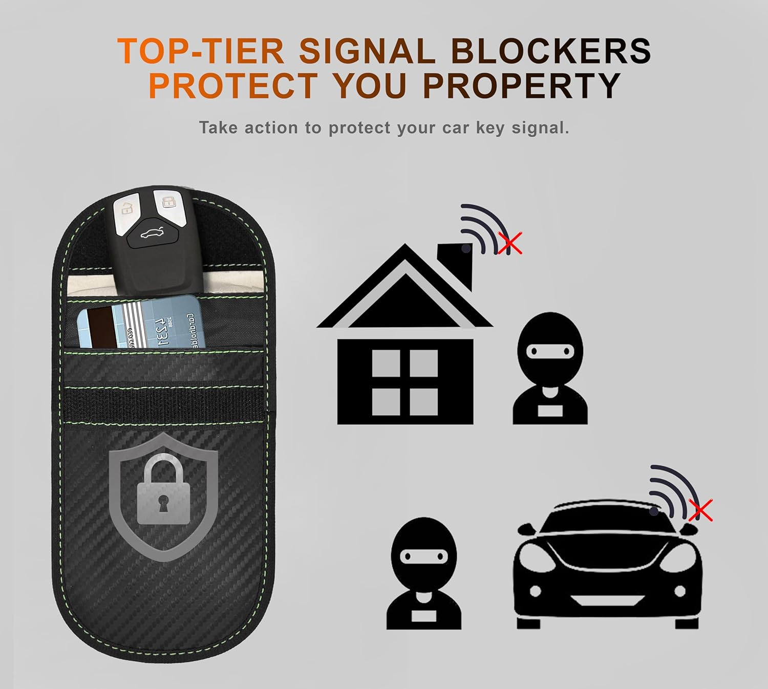 Faraday Bag for Key Blocker Bags 2-Pack - Anti-Theft Dual-Layer RFID Shielding Pouch for Car Keys & Credit Cards, Magic Seal Design, Faraday Key Fob Protector (3.8 &times; 8.0 In) (Dark Black)