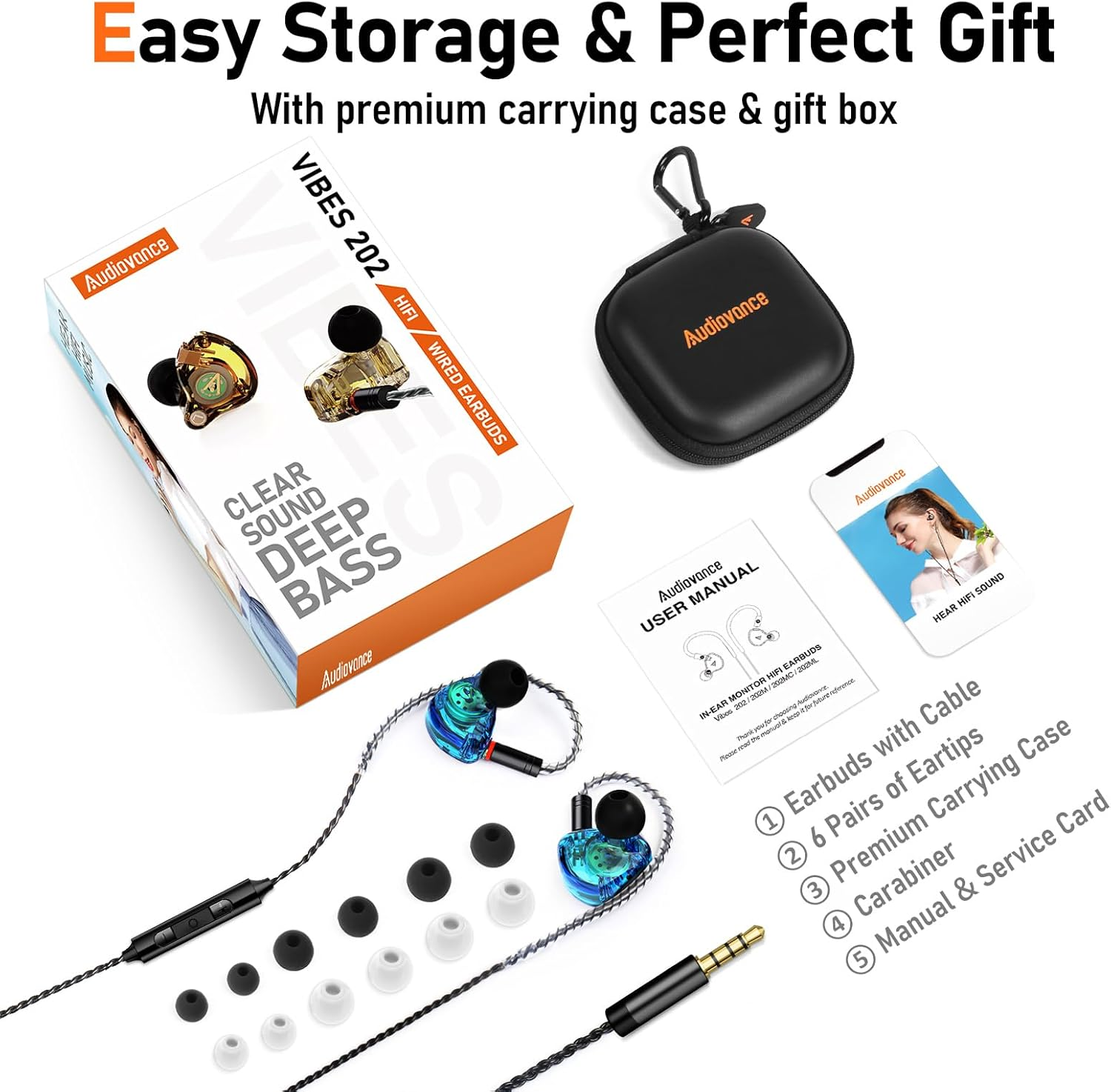 Vibes 202M Wired Earbuds - Hifi in Ear Monitor Headphones, MMCX to 3.5Mm W/Mic, Noise-Isolating Ear Buds & Clear Sound Deep Bass, Comfort-Fit Gaming Earphones - Silver Plated Cord, Carrying Case image number 6