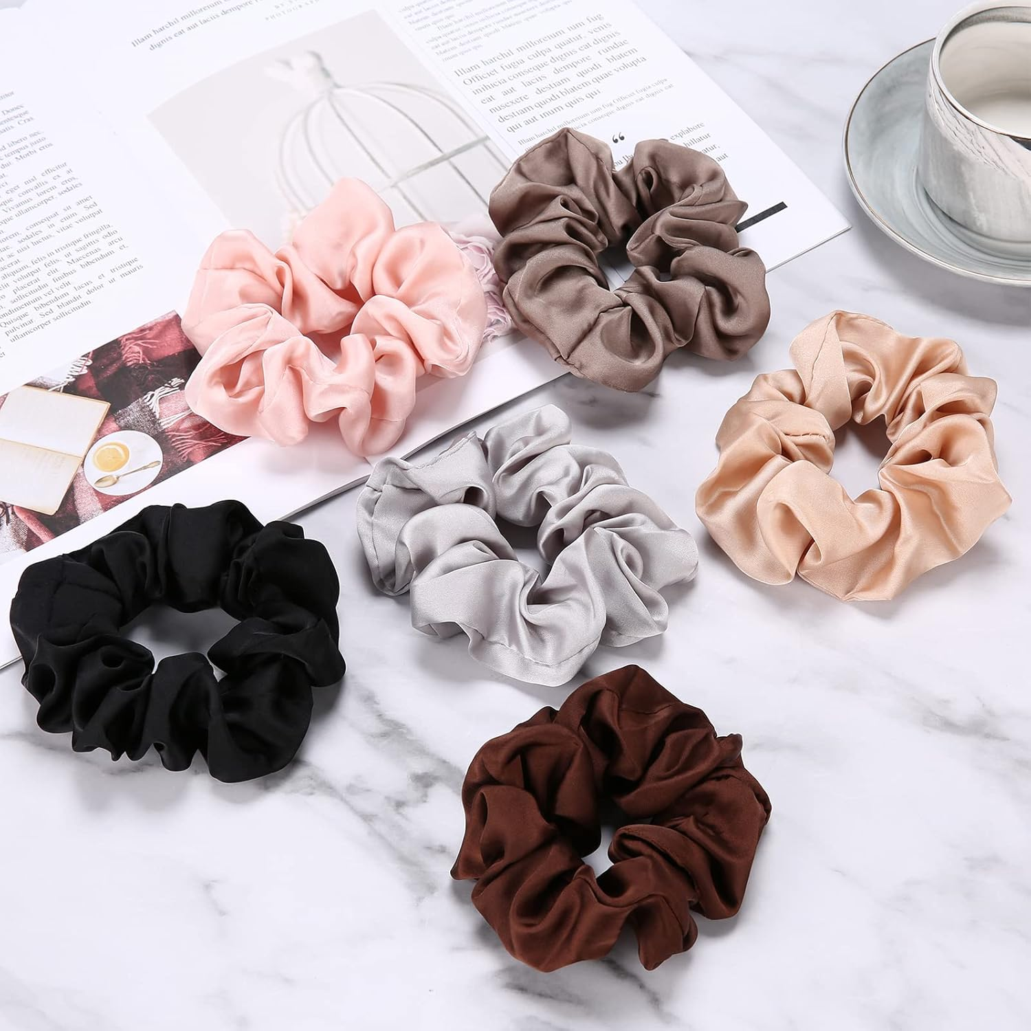 Lolalet 6 Pack Scrunchies for Hair, Hair Scrunchies for Women Girls, Soft Satin Scrunchy for Sleeping, Big Sleep Tie Scrunchie with Elastic Hair Bands for Thick Thin Fine Curly Hair -Color Set A - All Black image number 7