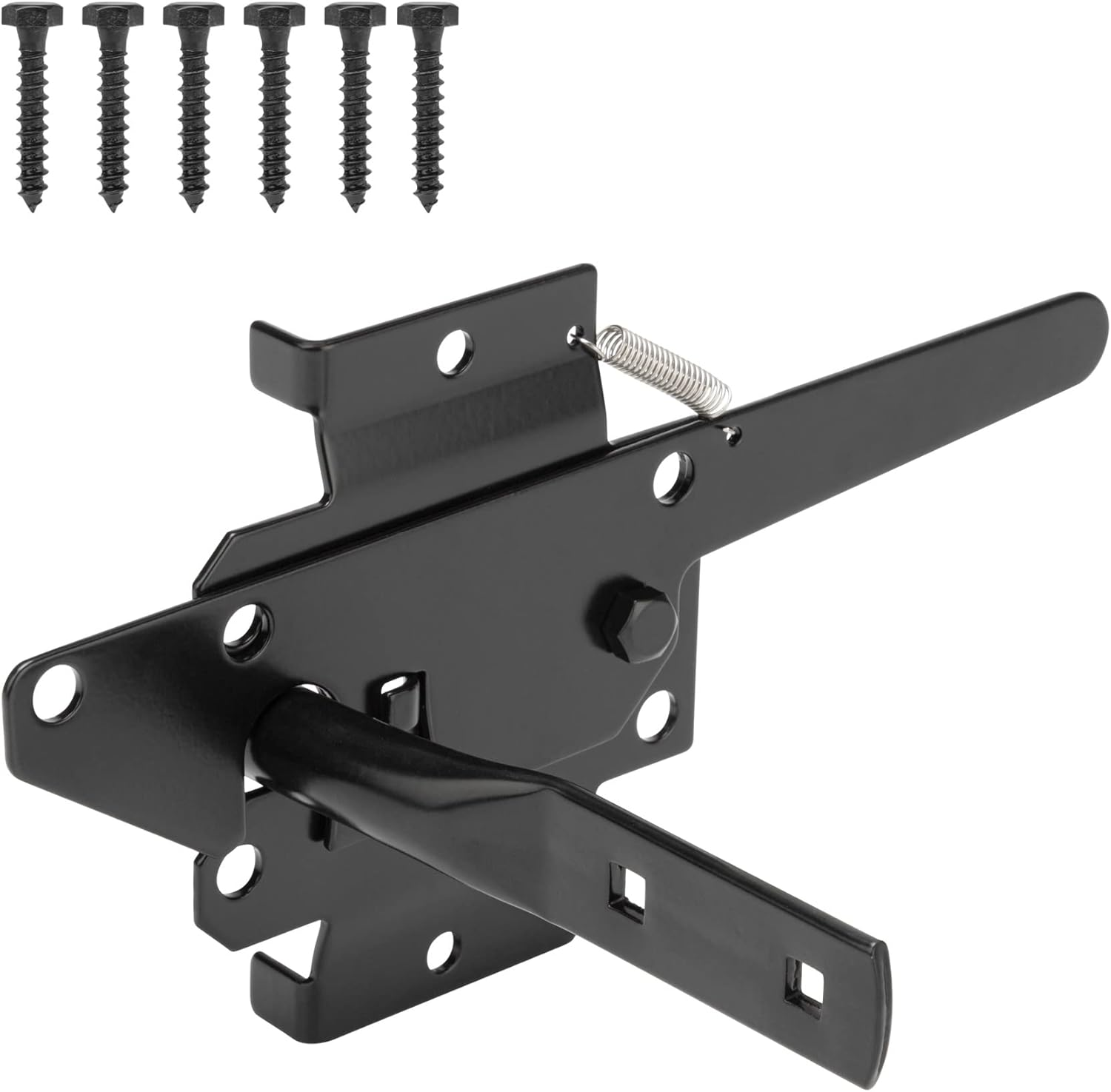 HILLMASTER Heavy Duty Self-Locking Gate Latch for Wooden Fence, Post Mount Automatic Gate Lock Gravity Door Latch Hardware for Secure Pool, Outdoor Garden, Metal Gates Vinyl Fences, Black Finish image number 2