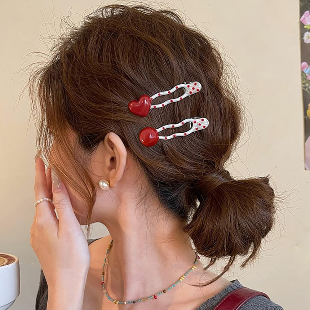 Red Dots 3D Heart Decorative Hair Clips Silver Metal Hair Clip Hair Clips for Women Kawaii Willow Wave Hair Clips Hair Clip Women'S Duck Beak Alligator Hair Clip Hair Accessories image number 1