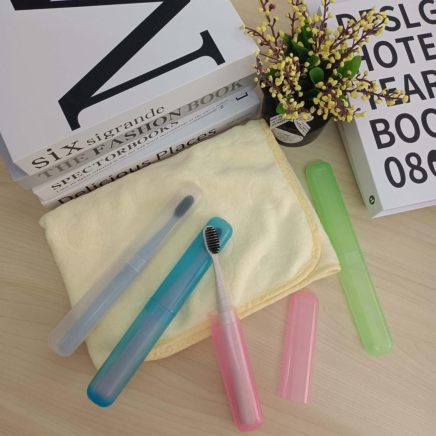 Medsuo 4Pcs Plastic Toothbrush Case Travel Cover Holder Storage (Pink, Blue, Green and White) image number 2