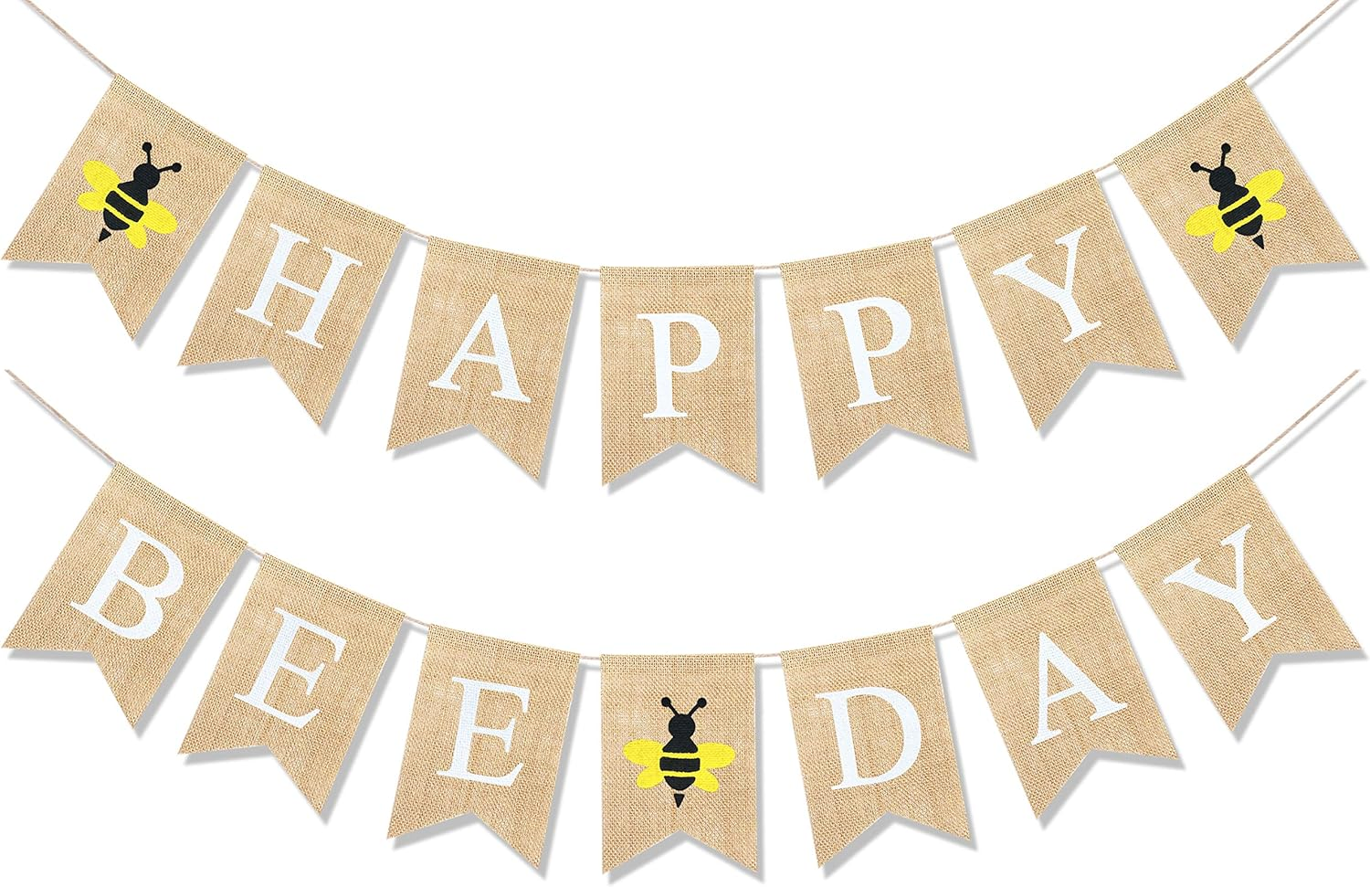 Uniwish Happy Bee Day Burlap Banner Bumblebee Themed Baby Shower Birthday Party Decorations Rustic Gifts for Boys Girls image number 1