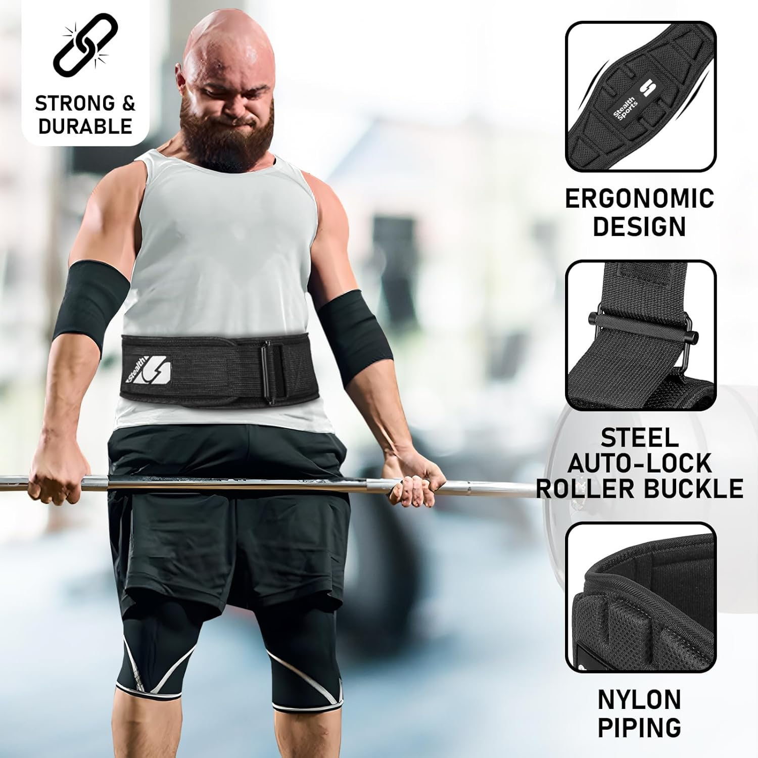 Stealth Sports Weight Lifting Belt &ndash; 6.5&rdquo; Back Support Padded Workout Belt Auto Lock Buckle &ndash; Neoprene Gym Belt Men Women &ndash; Fitness Bodybuilding Training Deadlift Squats Weightlifting Belt image number 1
