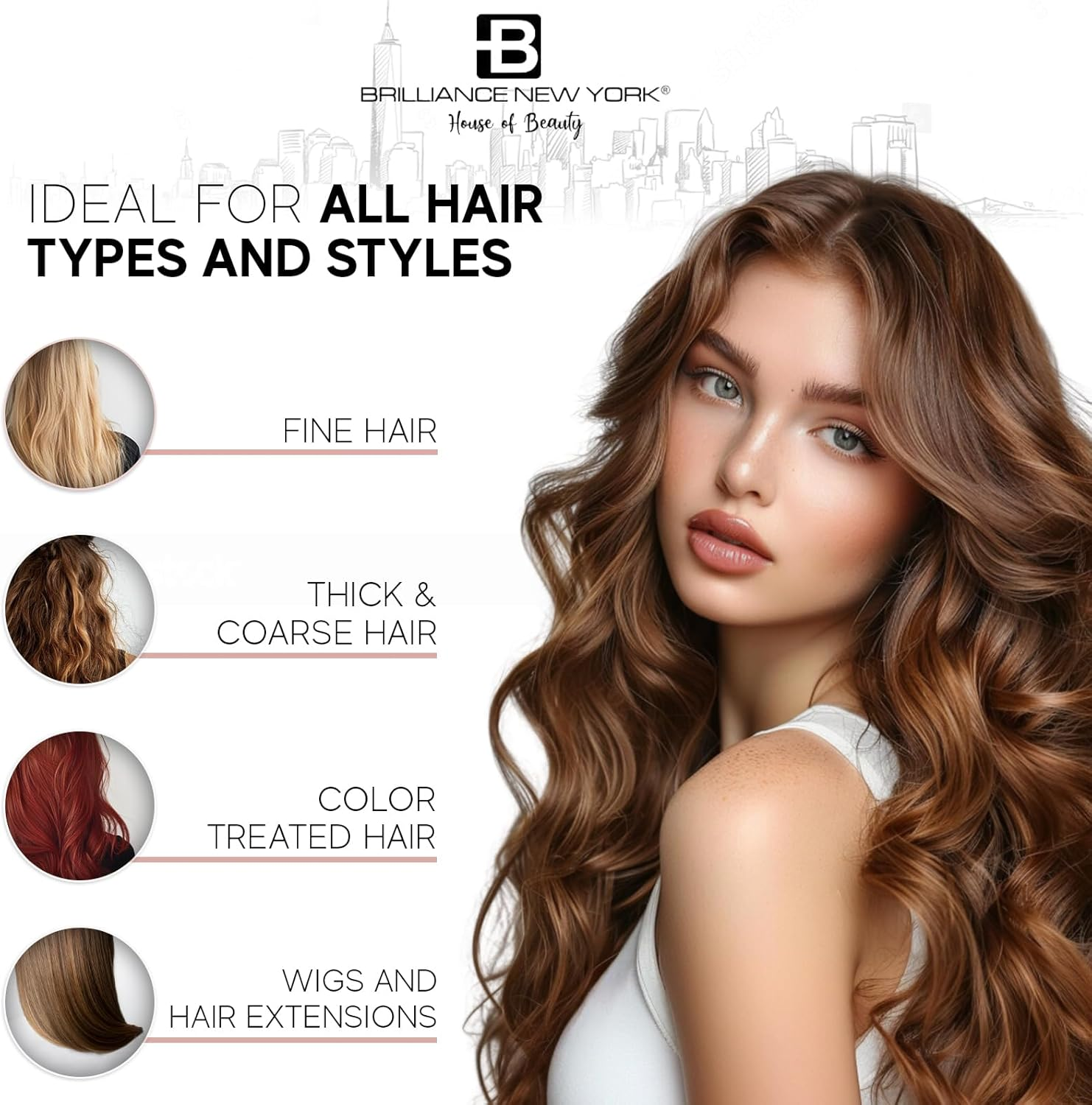 Brilliance New York - 1 Inch Diamond Titanium Flat Iron - 2 in 1 Hair Straightener and Curler - Anti-Static, Frizz-Free Ionic Plates - Auto Shut-Off Dual Voltage Flat Iron W/Lcd Display image number 1