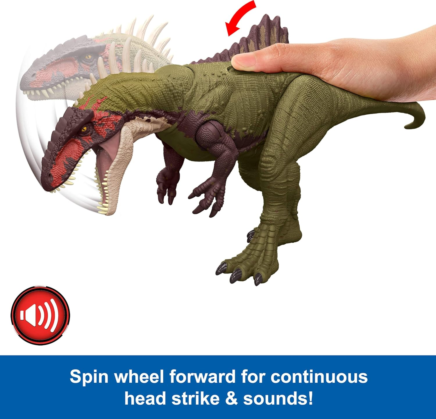 Jurassic World Chaos Theory Battle Roarin&rsquo; Becklespinax Dinosaur Action Figure Toy, Rampage Head Strike, Chomp, Roars & Snarls, Extending Spikes image number 5