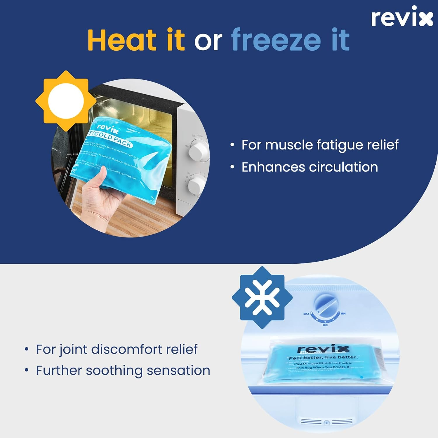 REVIX Large Ice Packs for Injuries Reusable, 2 Packs Hot & Cold Gel Ice Packs with PVC Cooling Design & Adjustable Strap, Flexible Therapy on Joints, Muscles, Shoulder, Back and Knee (12" X 6" Blue) image number 5