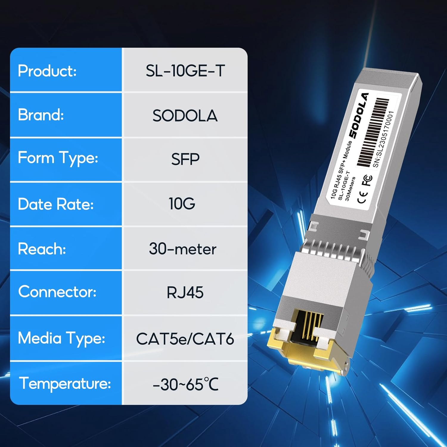 SODOLA 10Gbase-T RJ45 SFP+ Module, 10G SFP+ RJ-45 Copper Transceiver for SODOLA, SFP to Ethernet, Plug and Play,Hot Pluggable,Up to 30M Distance Copper SFP Modules (1 Pack) image number 1