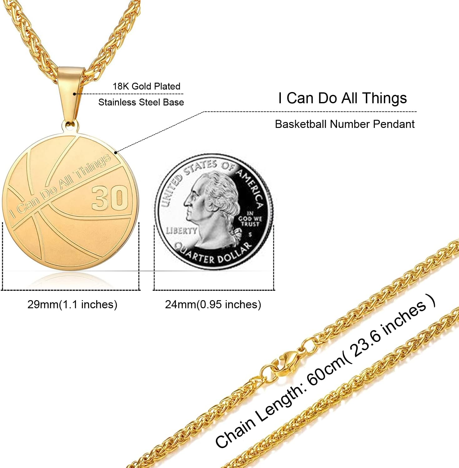 XOYOYZU Basketball Number Necklace for Boys Gold Stainless Steel I Can Do All Things Pendant Sport Jewelry Basketball Gifts for Men 50 image number 5