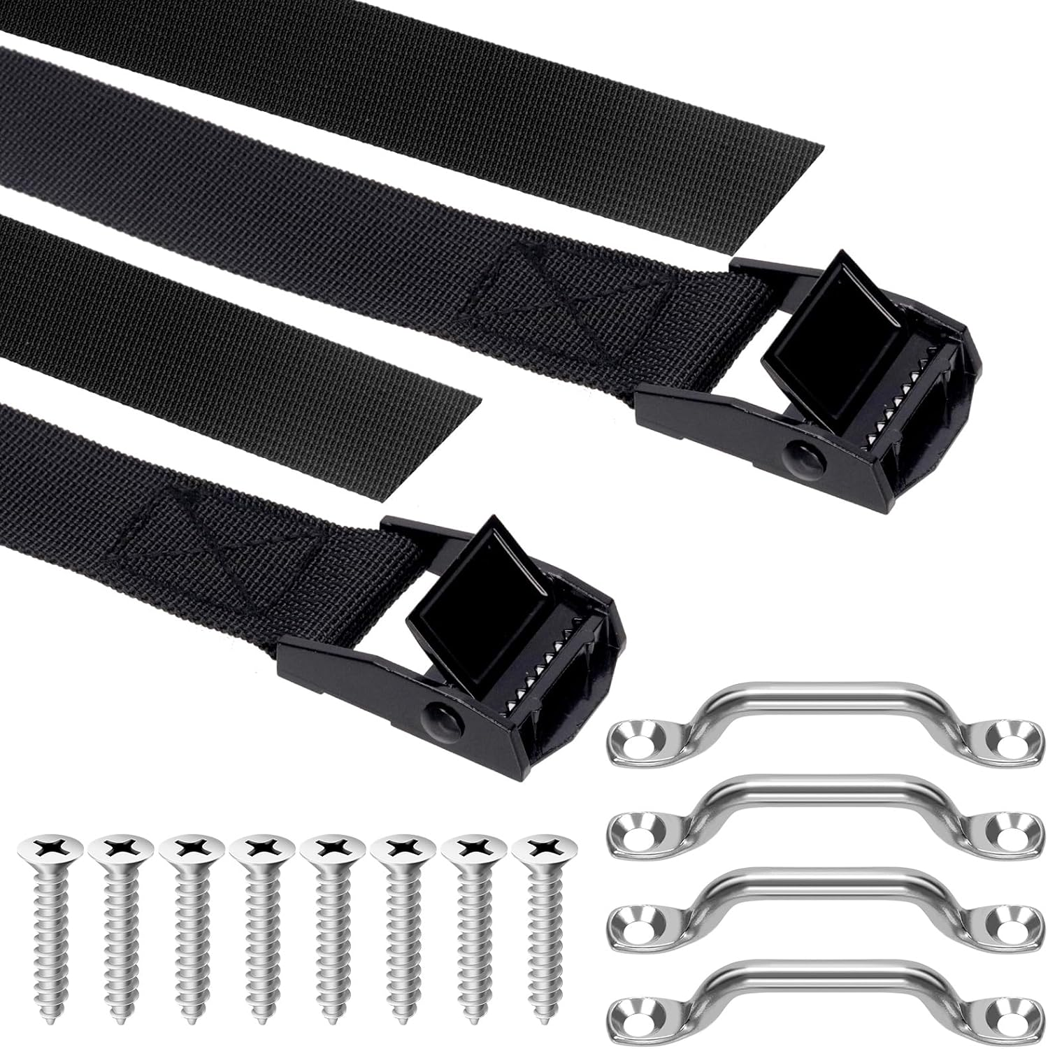 Glarks 14Pcs Battery Tie down Strap Kit - 2.5CM X 1.2M(4Ft) Straps, M5 Cam Buckles, Screws - Hold down Kit for Boats, Luggage Belt
