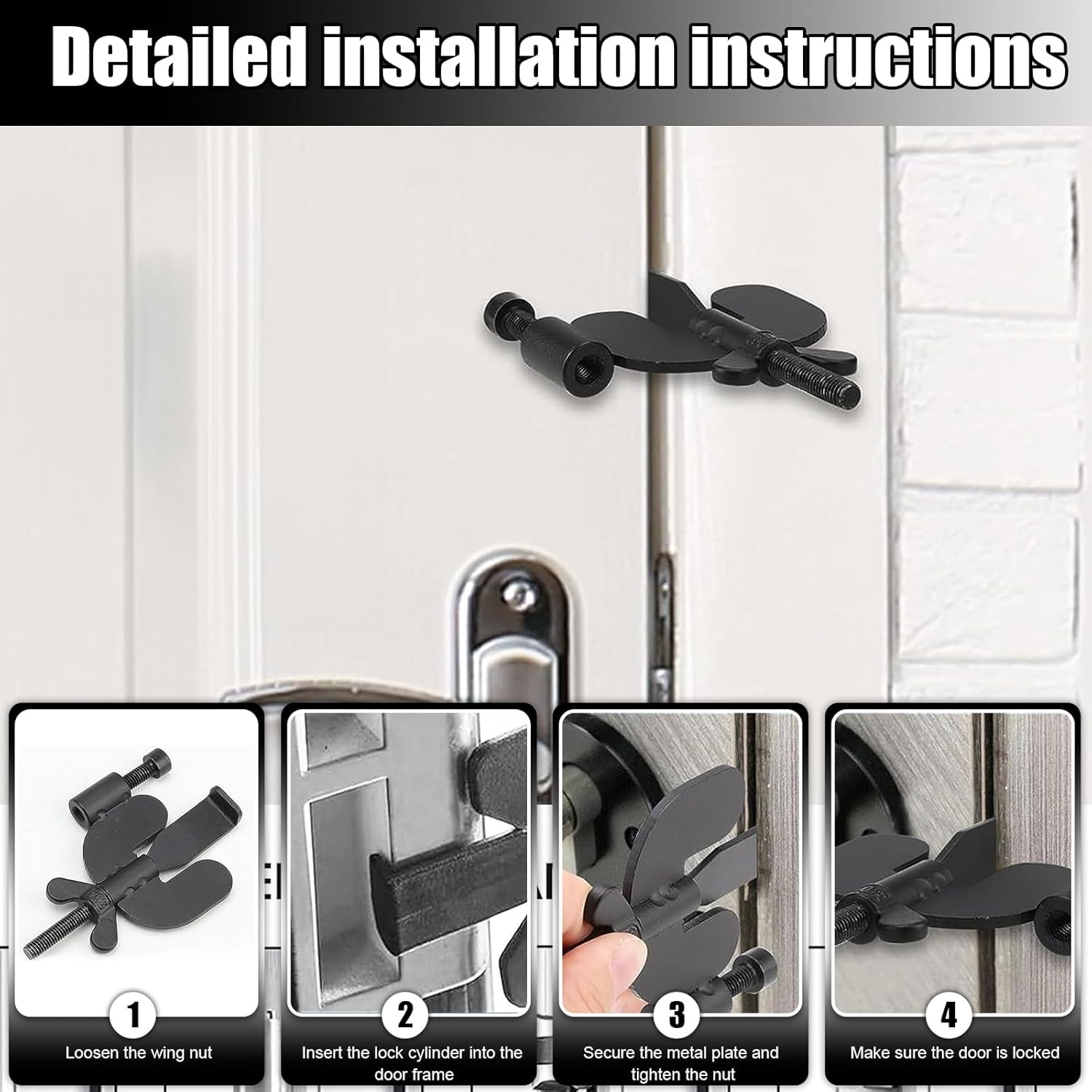 Home Security Door Locker, Metal Portable Door Lock for Travel, 3 in 1 Door Lock for Traveling, Hote, Home, School, Apartment (Black) image number 3