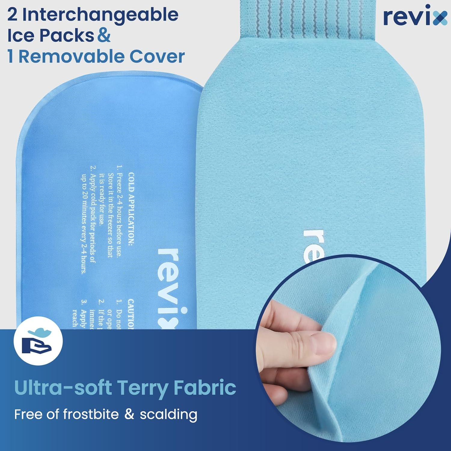 REVIX Ice Packs for Injuries Reusable, 2 Packs Hot and Cold Pack with Adjustable Strap, Flexible Ice Wraps for Joints and Muscle, Rotator Cuff, Back, Knee Discomfort Relief (10" X 5" Blue) image number 1
