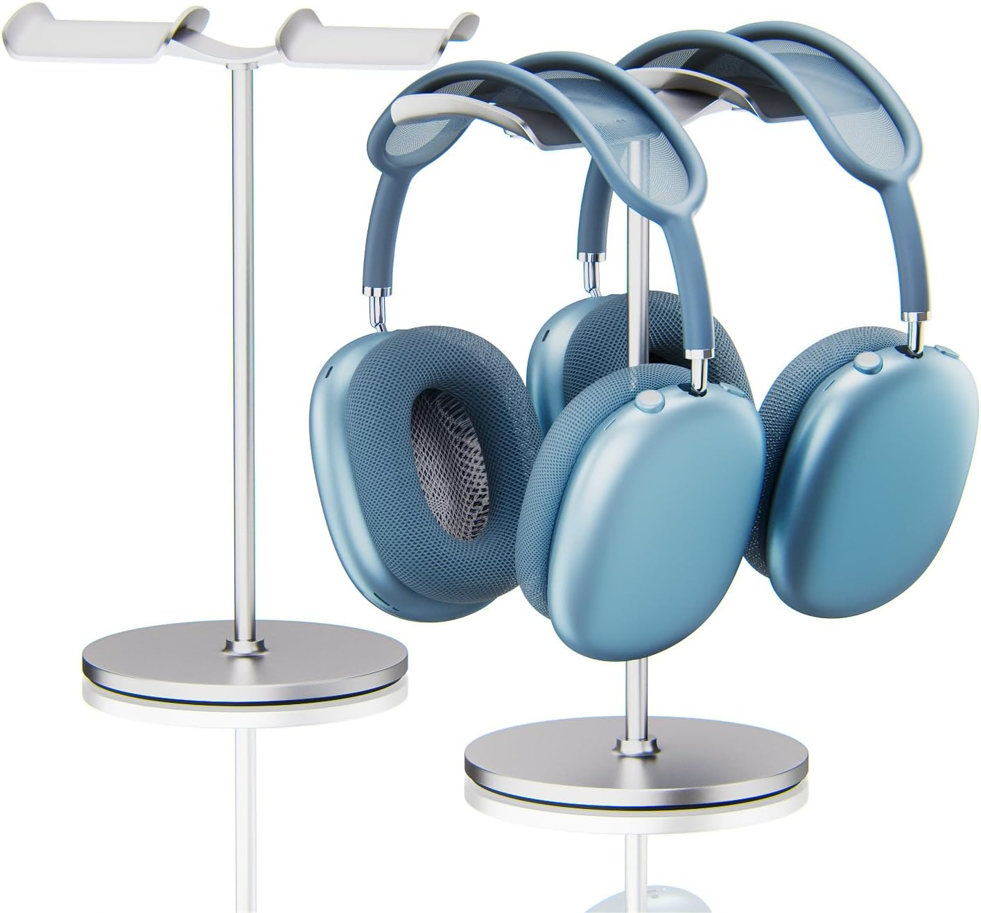 NQQNQQ DJ-O Aluminum Dual Headphone Stand for Over-Ear Gaming Headsets &ndash; Heavy Base Holder Compatible with Beats, Bose, ATH, AKG. (Silver)