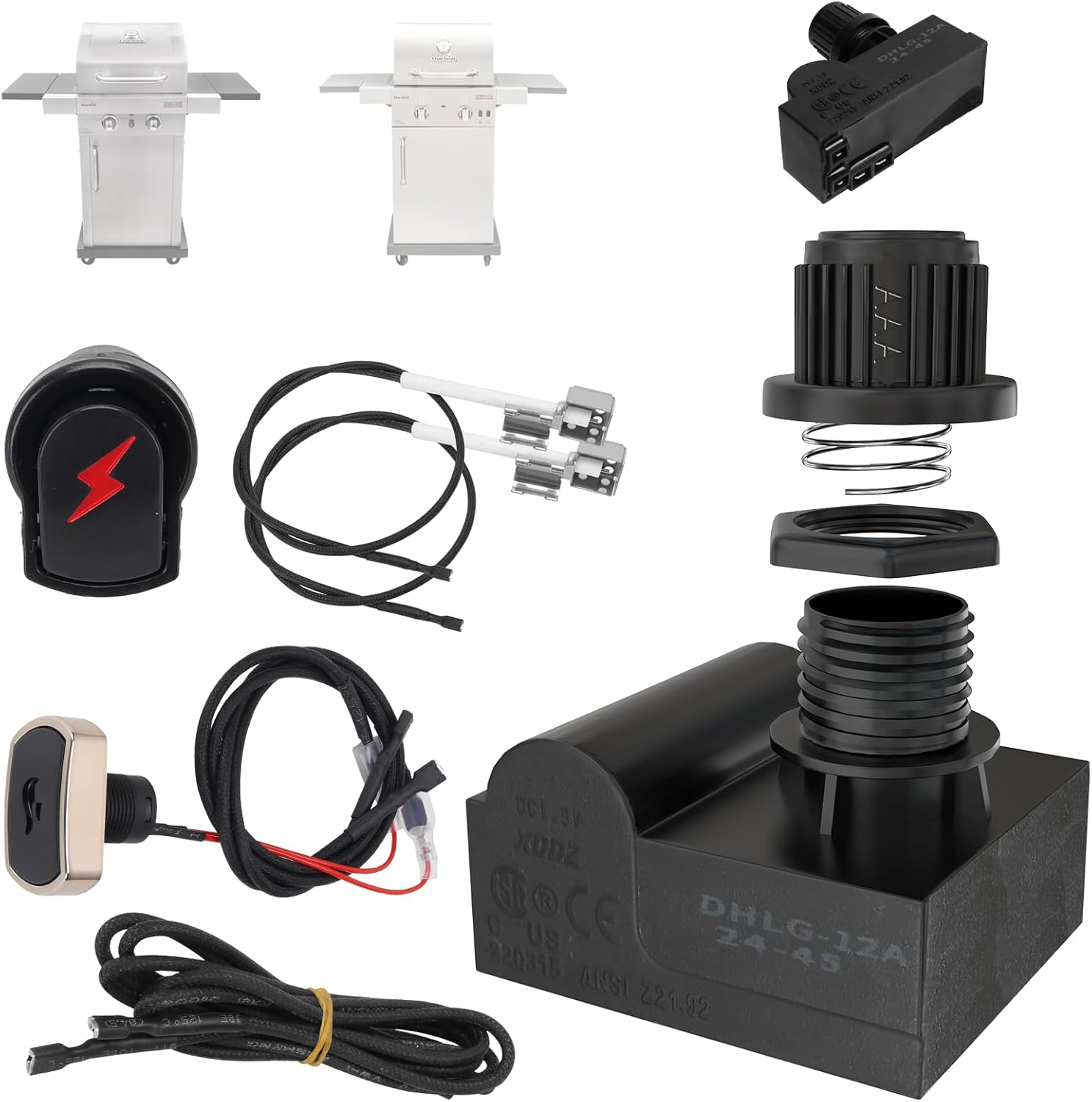DHLG-12 Grill Igniter Kit G511-0055-W1 for Charbroil Ignitor Replacement, G350-0017-W1 2 Outlet BBQ Electronic Ignition Module with Wires and 2 Igniter Buttons for Charbroil Surefire Ignition Systems image number 6