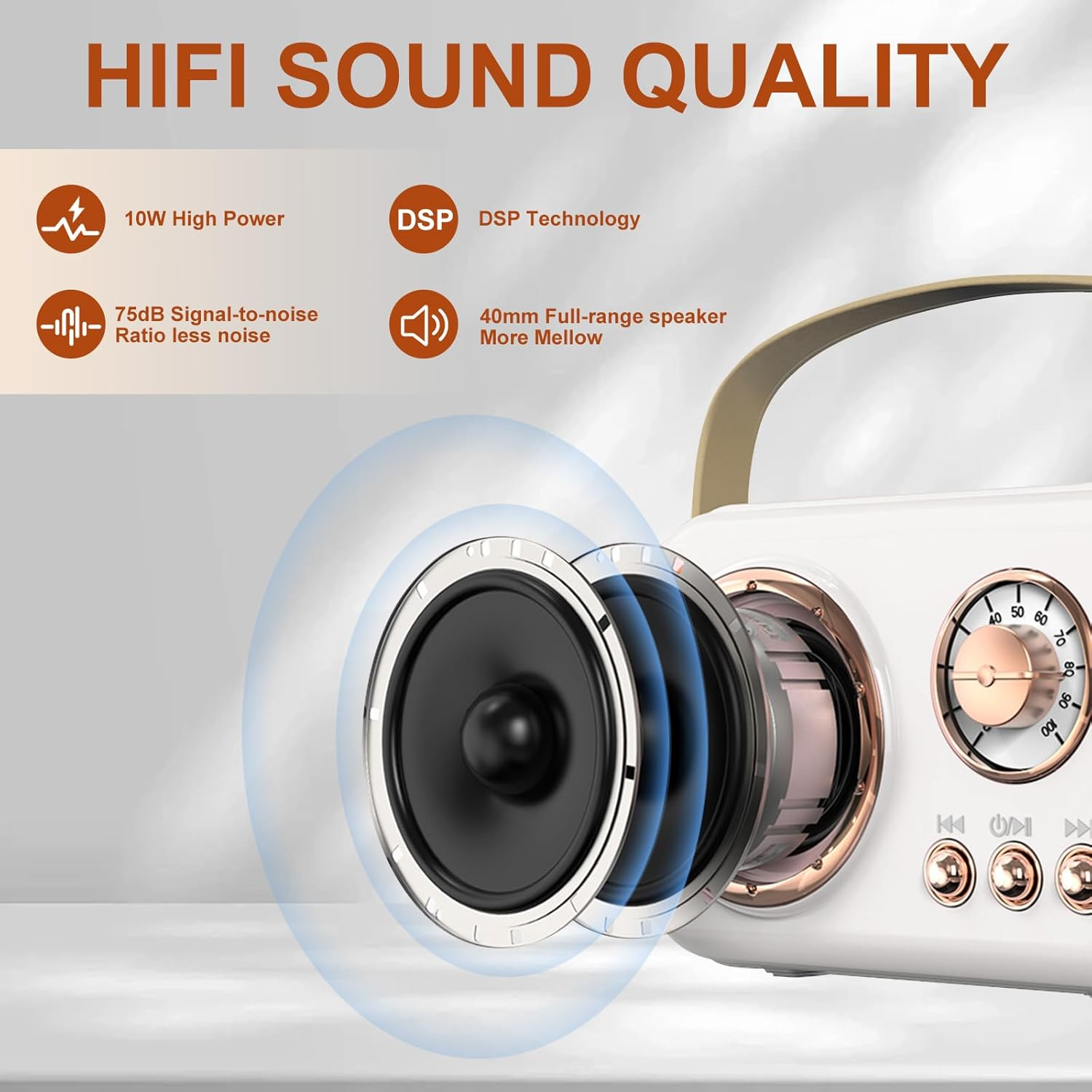 Retro Karaoke Machine, Portable Bluetooth Speaker Wireless Microphone Gifts Toys for Kids and Adults Family Home Party Microphone (White) image number 6