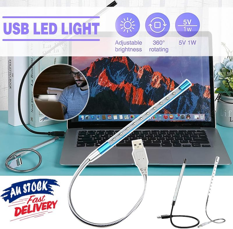 Flexible USB 10 LED Light Lamp for Keyboard Reading Notebook Laptop, Flexible Gooseneck Design，Adjustable, Soft White Light, Low Power, 1W, 5V DC image number 2