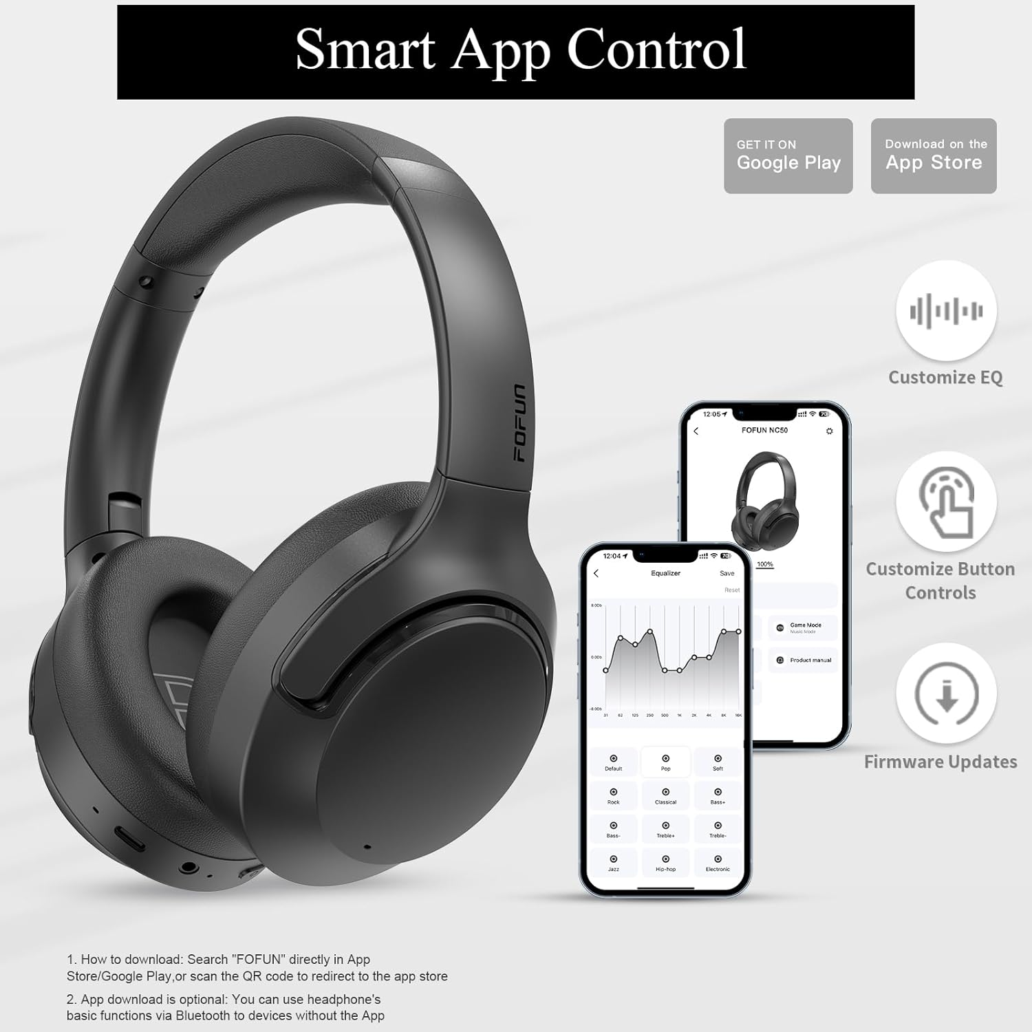Noise Cancelling Headphones, 65H Bluetooth Headphones Custom EQ via App Headphones Wireless with Mic, Bluetooth 6.0 Detachable Cat Ears Foldable Headsets for Commuting Travel Work Home (Black) image number 4