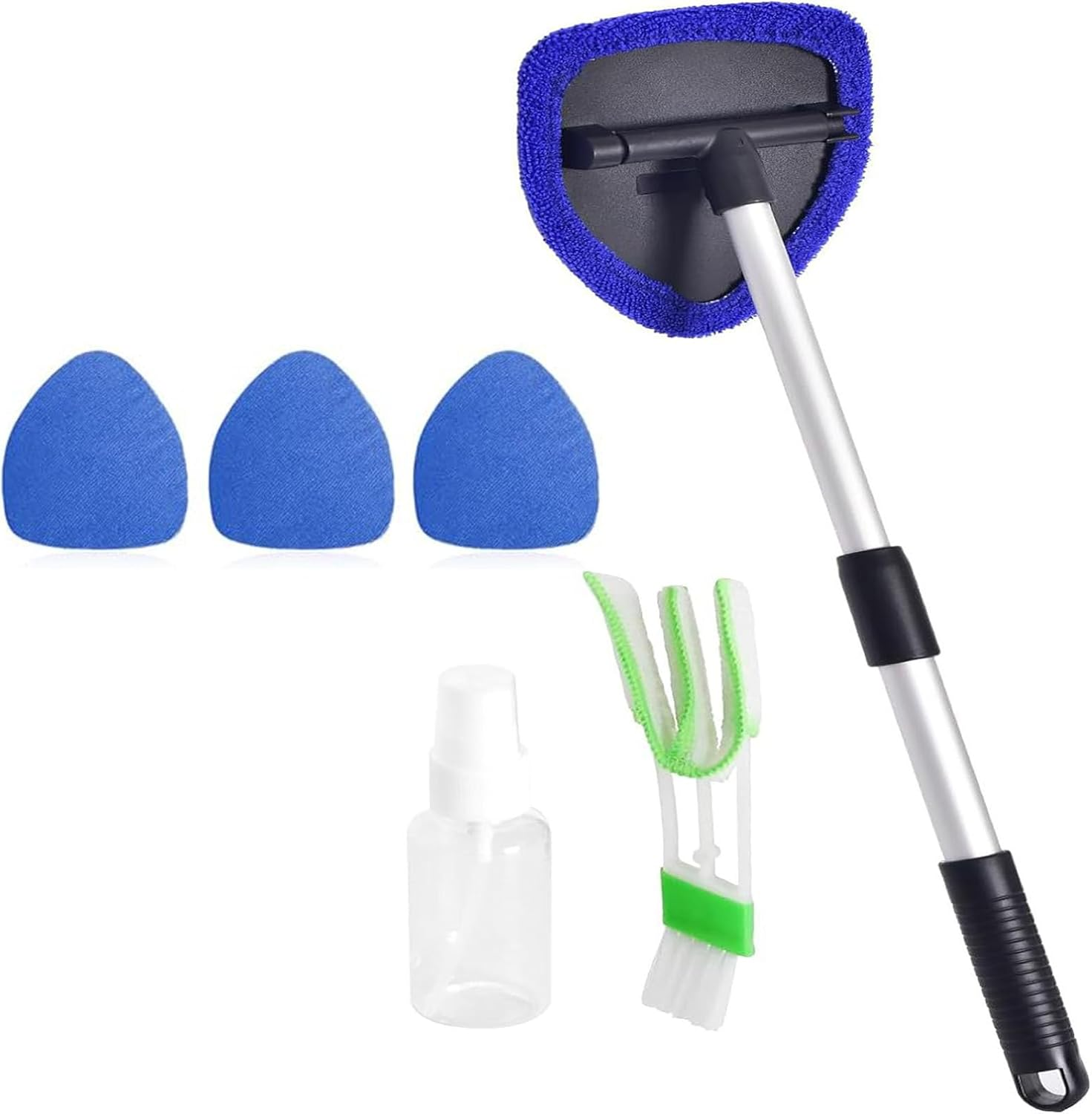 SYGELER Windshield Cleaner Tool,Professional Window Cleaning Kit with Extendable Handle - 4 Reusable Microfiber Pads, Detail Brush & Spray Bottle | Universal Car/Home/Office Glass Cleaner Tool image number 1