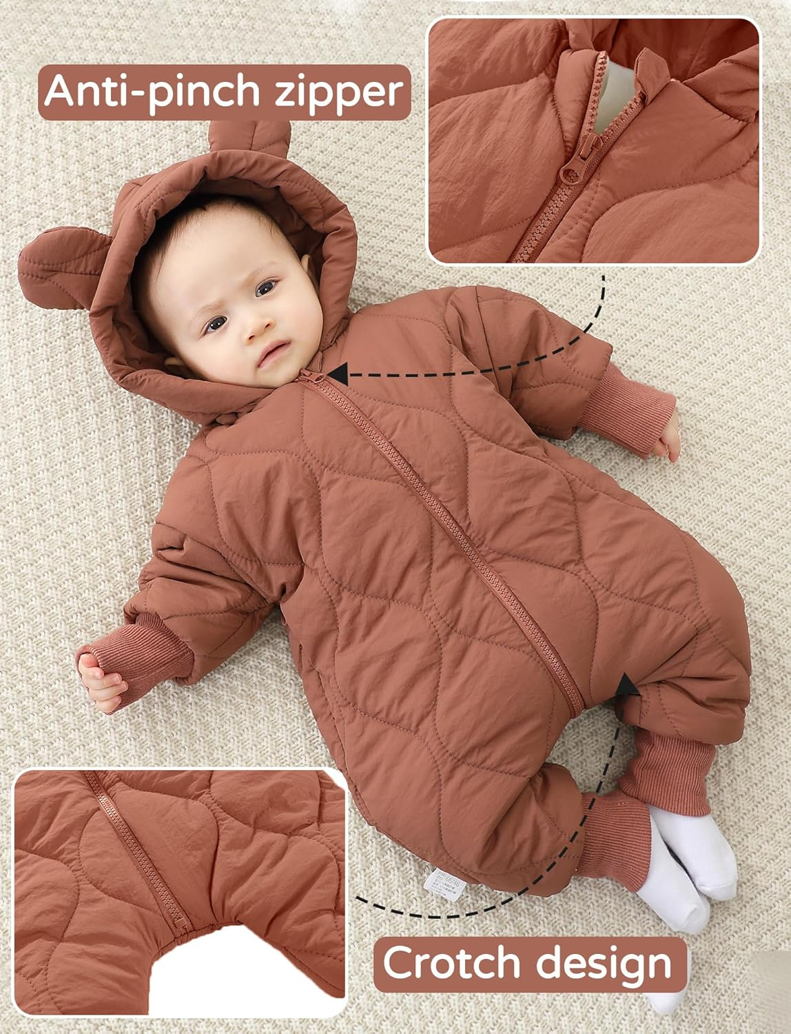 KEOYA Baby Girls Boys Winter Snowsuit Warm Fleece Lined Romper Zipper Padded Thick Puffer Jumpsuit image number 4