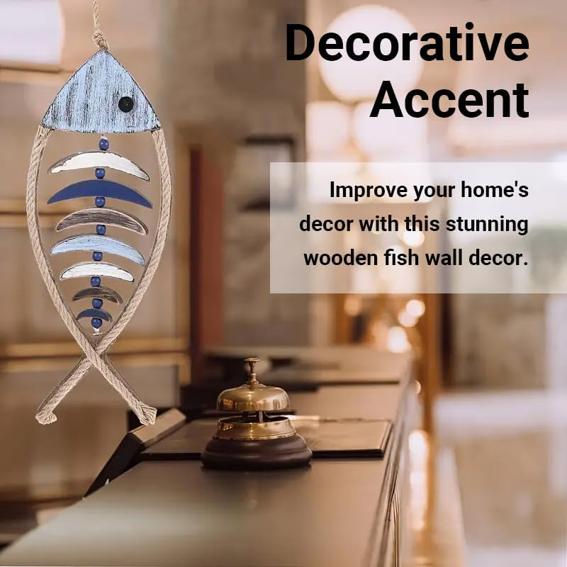 AIMALL Fish-Shaped Wooden Wall Hanging 25.2X8.3In Rustic Nautical Decor for Coastal Living Room Bedroom Hallway Beach-Themed Art Ornament - Fish Head Bone image number 2