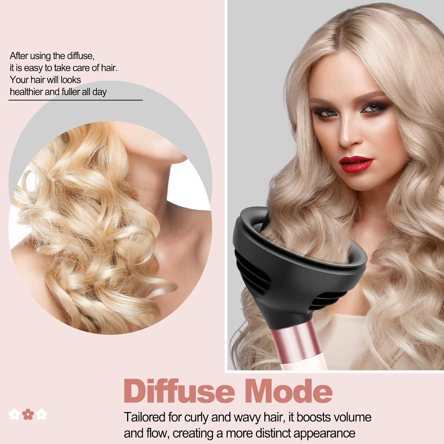 PUREGUST Wave and Curl Diffuser for Dyson Airwrap Black, Two Airflow Dome or Diffuse Modes for Airwrap HS01 HS05, Hair Diffuser Attachment to Enhance Curl Definition and Control Wavy Hairstyles image number 2