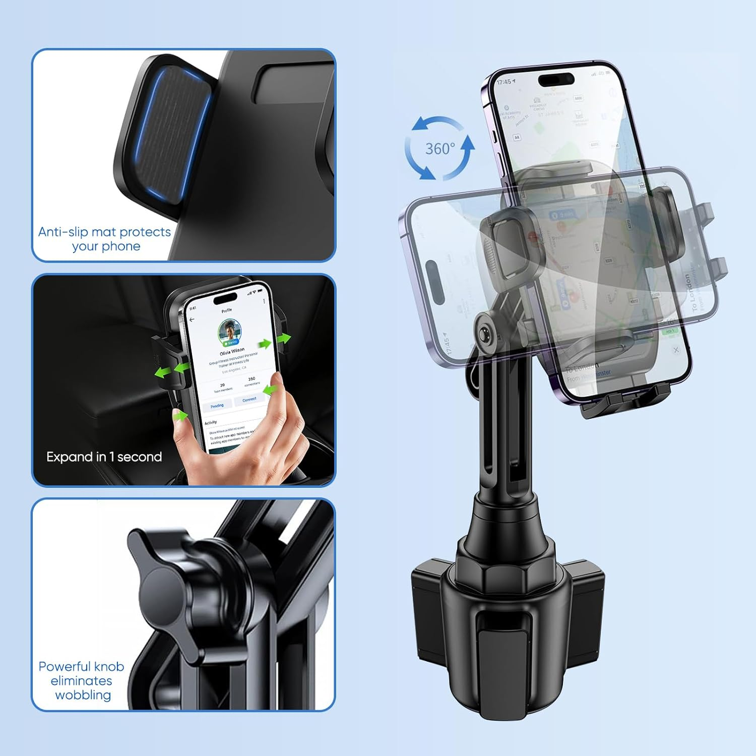 Mount for Car Cup Holder Adjustable Long-Necked Cup Holder Phone Stand 360&deg; Adjustable Stand Holder for Iphone XR/XS Max/X/8/7 Plus/6S/Samsung Galaxy S10+/Note 9/S8 Plus/S7 Edge
